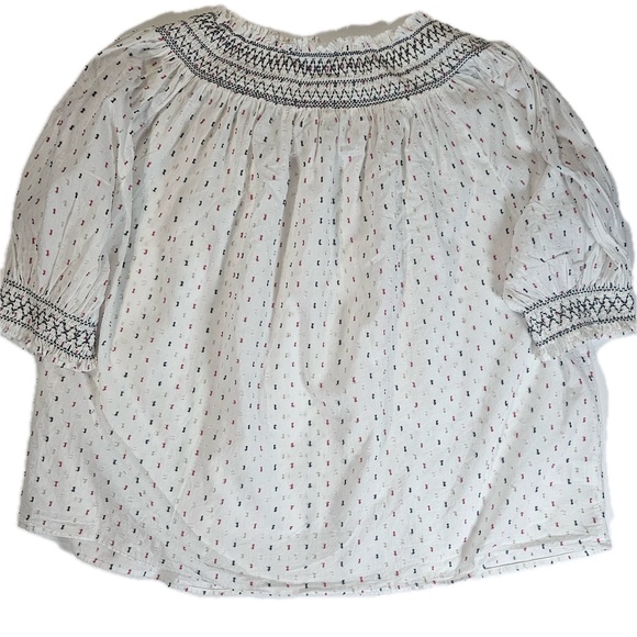 LOFT Blouse Womens XL Smocked‎ Neck Puff Sleeve Embroidered Peasant Boho Top - Picture 2 of 7